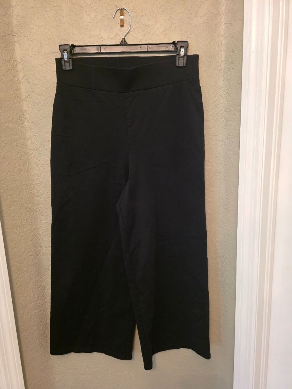Boden Black Pull On Wide Leg Cotton Blend Cropped Pants size 10 Minimalist